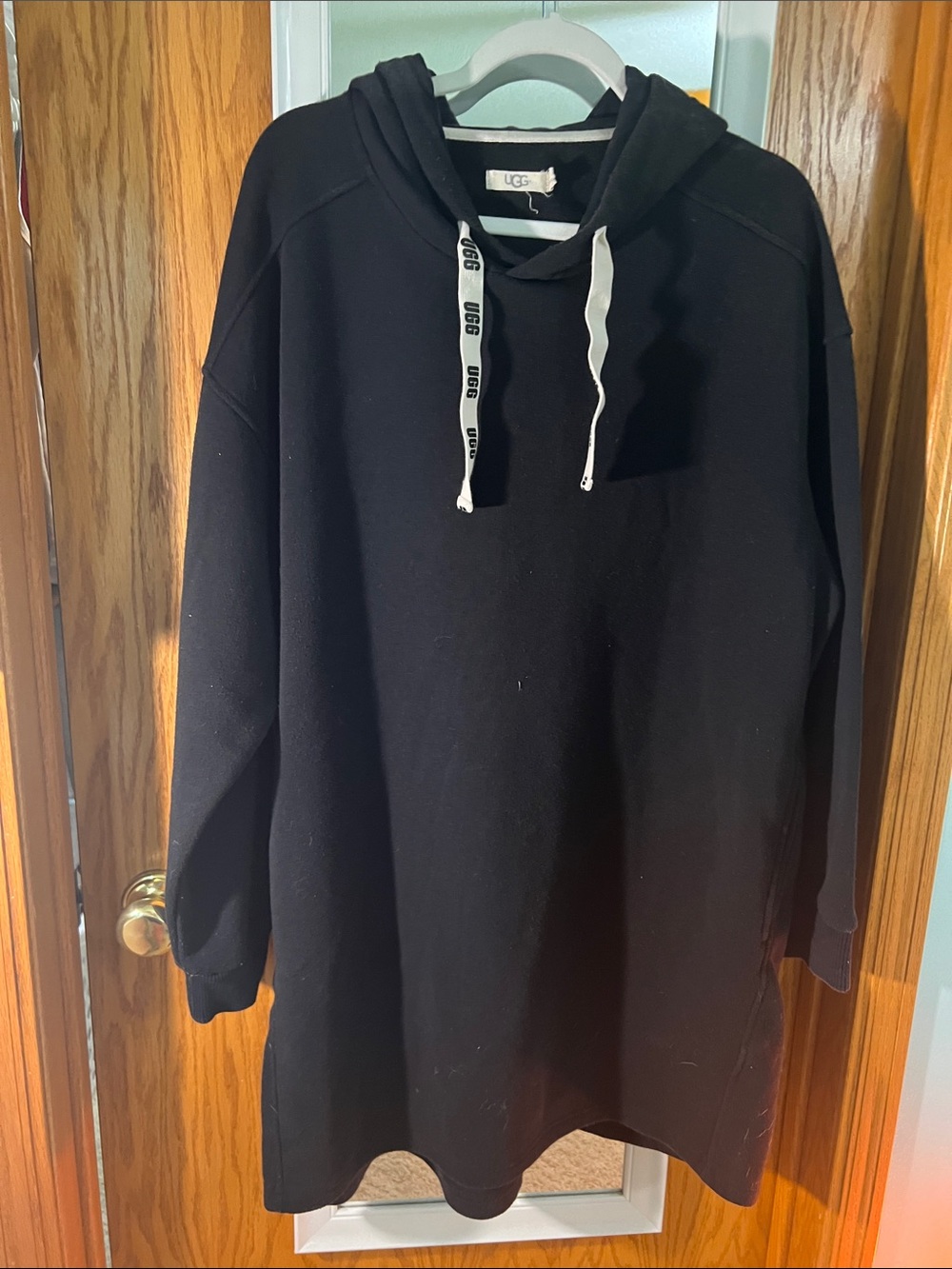 UGG Black Long-Sleeve Hoodie Dress with White Branded Drawcords